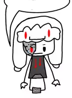 a black and white drawing of a girl with blood coming out of her mouth
