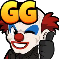 a cartoon clown is giving a thumbs up with the letters gg above him