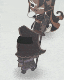 a cartoon character is standing in the snow with a sword in her hand