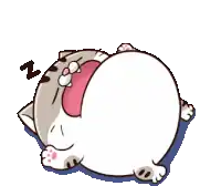 a cartoon cat is laying on its back with its tongue out and yawning .