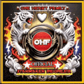 a logo for one heart family shows two tigers and a heart