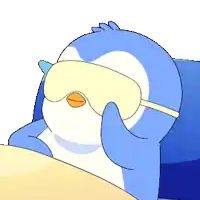 a cartoon penguin wearing a sleep mask on its face