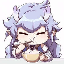 a cartoon character is eating rice with chopsticks .