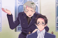two anime characters are standing next to each other