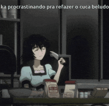 a cartoon of a girl holding a knife with the words ka procrastinando pra refazer o cuca beludo below her