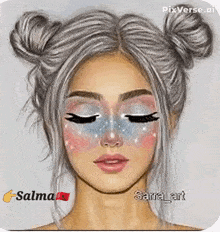 a drawing of a woman 's face with the name salma on the bottom left