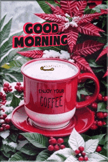 a cup of coffee that says enjoy your coffee