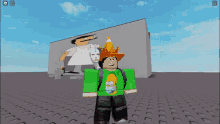 a roblox character wearing a green shirt and a cone hat