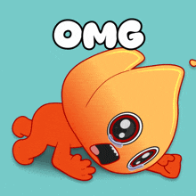 a crying orange cartoon character with the words omg above it
