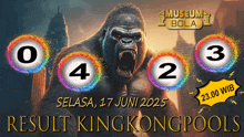 a poster for king kong shows a gorilla with numbers on it