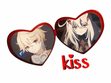 a picture of a boy and a girl in a heart with the word kiss below them