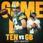 a poster for a football game between the green bay packers and tennessee titans