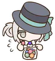 a cartoon drawing of a girl wearing a top hat and holding a bag of candy