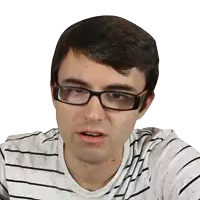 a man wearing glasses and a striped shirt