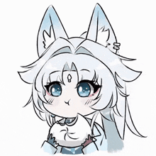 a drawing of a fox girl with white hair and blue eyes