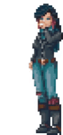 a pixel art of a woman smoking a cigarette .
