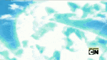 a cartoon character is flying through the air with the cn logo on the bottom