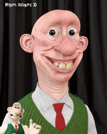 a miguel vasquez 3d drawing of a bald man in a green vest