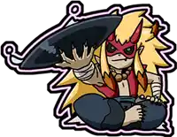 a cartoon drawing of a demon holding a shield