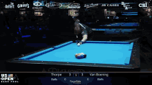 a pool game is being played between thorpe and van boening