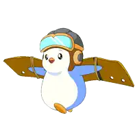 a penguin wearing a helmet and goggles with wings