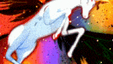a drawing of a unicorn with wings and a rainbow background