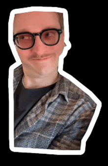 a man wearing glasses and a plaid shirt is cut out of a picture