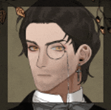 a man with glasses and a bow tie is wearing earrings and a cross on his ear .