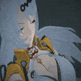a close up of a cartoon character with a sword