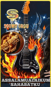 a poster for sound grou with a guitar and a drum
