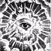 a black and white drawing of an all seeing eye