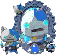 a cartoon character is standing next to a mirror with a ghost on it