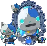 a cartoon character is standing next to a mirror with a ghost on it