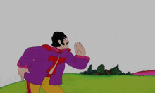 a cartoon of a man in a purple jacket pointing to the words it 's easy