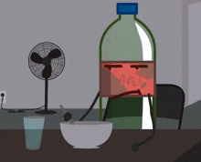 a cartoon of a bottle with a face on it