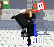 a cartoon character is holding a guitar and says " fuck you " at the bottom