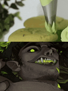 a close up of a person 's face with green eyes