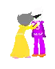 a pixel art drawing of a man and a woman kissing .