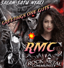 greetings one guts rmc rock metal community with a skull and a woman