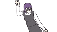a cartoon of a girl with pink hair and a black and white outfit .