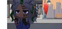 a cartoon character with a broken heart and the letters er
