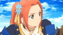 a cartoon character with red hair and a flower in her hair