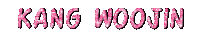 the name kang woojin is written in pink glitter