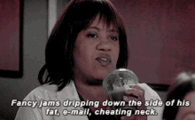 Greys Anatomy Miranda Bailey GIF - Greys Anatomy Miranda Bailey Fancy Jams Dripping Down The Side Of His Fat GIFs