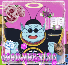 a picture of a cartoon character with the words good morning
