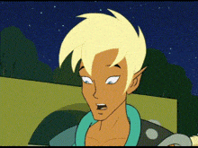 a cartoon character with blonde hair and blue eyes looks surprised