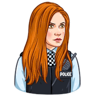 a cartoon of a woman wearing a vest that says police