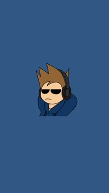a cartoon character wearing headphones and sunglasses on a blue background