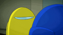 a yellow among us character is standing next to a blue among us character .