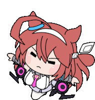 a cartoon drawing of a girl with red hair and headphones on her head